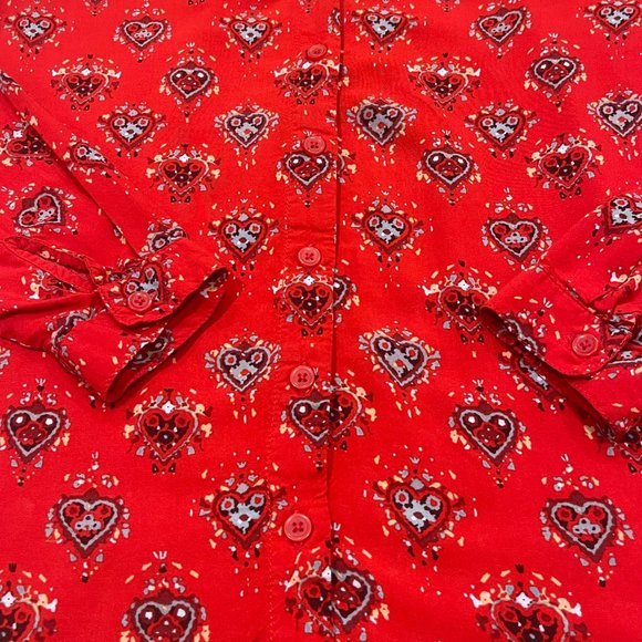 beachlunchlounge Red Heart Patterned Ashley Long Sleeve Button Up, Size S‎ - Picture 5 of 8